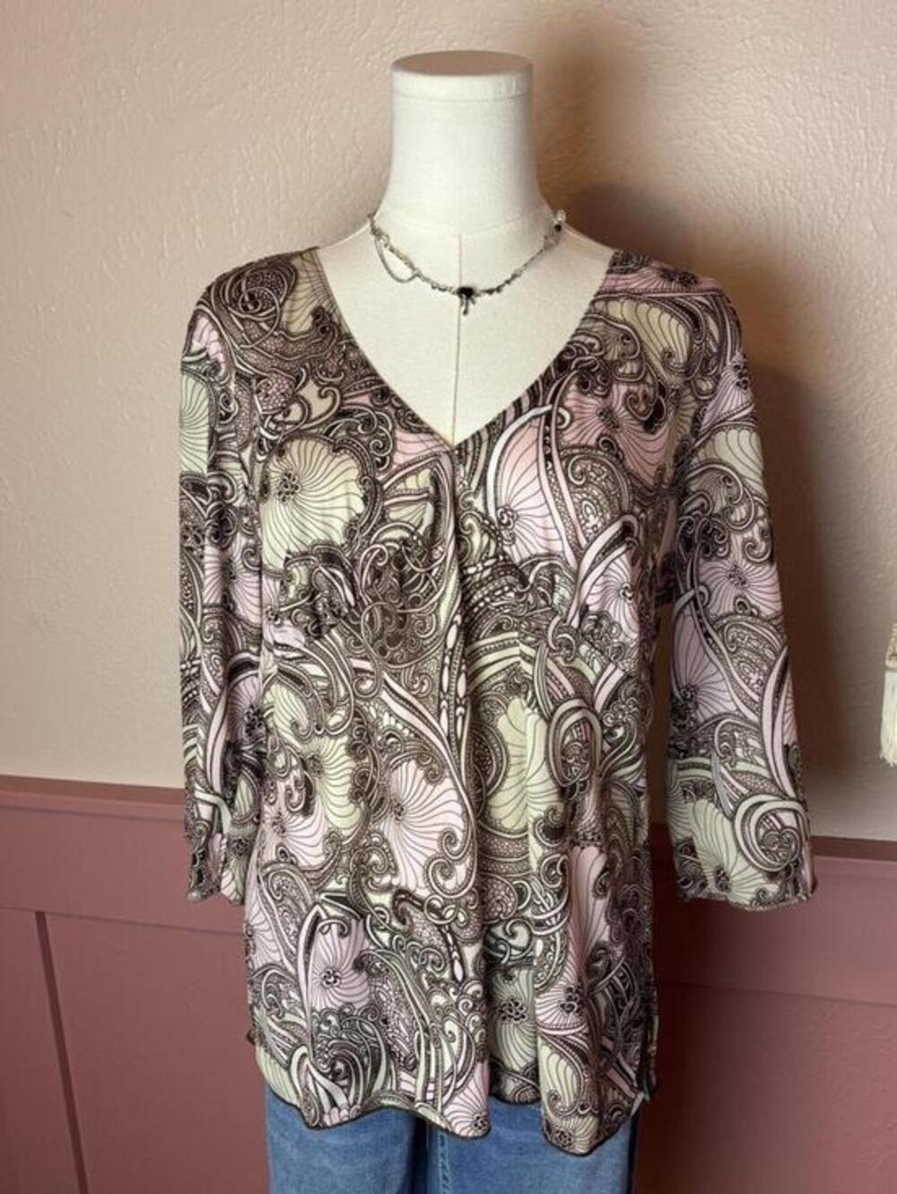 Route 66 vintage fairy paisley pink brown whimsy top sz large babydoll